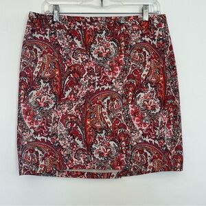 ✅Ann Taylor Loft 10 Petite Boho Paisley pencil mini Skirt colorful cotton lined